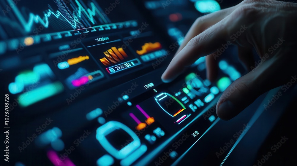 A skilled engineer monitoring a machines performance metrics on a digital dashboard, ensuring maintenance accuracy A skilled engineer monitoring a machines performance metrics on a digital dashboard, ensuring maintenance accuracy