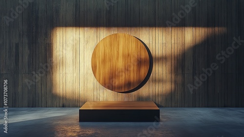 A Wooden Wall Hosts a Circular Mockup Signboard Awaiting a Sign

 photo