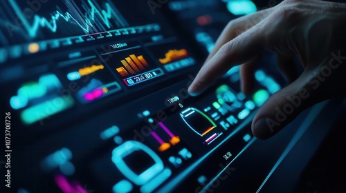 A skilled engineer monitoring a machines performance metrics on a digital dashboard, ensuring maintenance accuracy