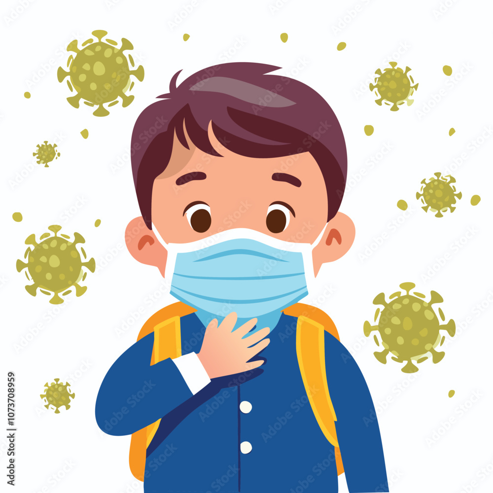 Illustration of a sick boy wearing a health mask Illustration of a sick boy wearing a health mask