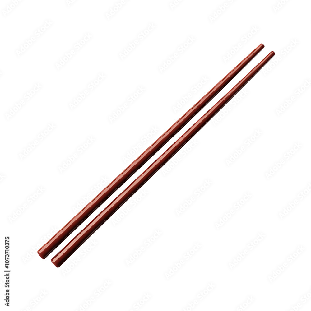 Two brown wooden chopsticks, placed neatly on a white isolated background. transparent background Two brown wooden chopsticks, placed neatly on a white isolated background. transparent background