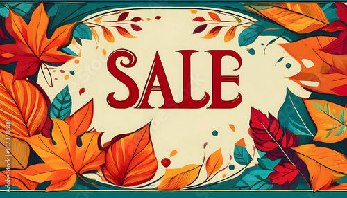 Wallpaper Mural  Colorful vintage abstract autumn banner features a framed layout with leaves and sale lette_1(414) Torontodigital.ca