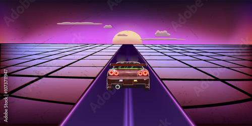 Colored background in retro style. car. Vector images.