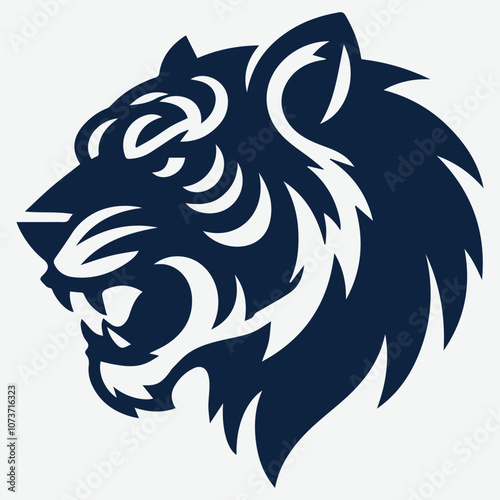 Tiger Head Silhouette Logo in Dark Blue - Perfect for Branding