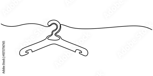 Clothes Hanger Continuous Line Icon, Vector one line continuous drawing. Hand drawn clothes hanger icon isolated. Minimal design element for banner, flyer, showcase, retail shop, outlet, card.
