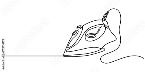 One continuous line drawing of cloth ironing electric home appliance. Electricity household gadget template concept. Trendy single line draw design vector graphic illustration, Continuous line Iron.