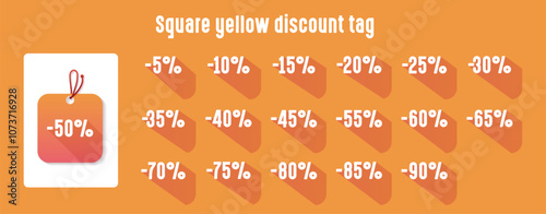 Bright and vibrant discount tags showcasing a range of sale percentages for various products on display