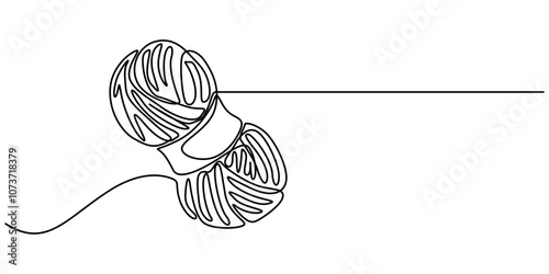 Ball of yarn in continuous one line art drawing style, Knitting Day. A continuous line. Vector illustration drawn with a single line, A ball of yarn in one continuous line with colored elements.