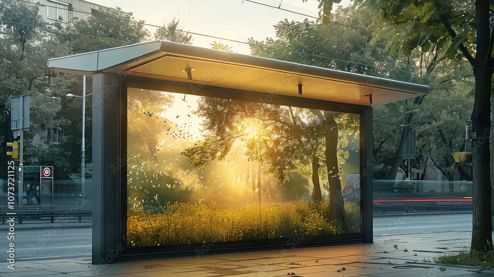 Fototapeta premium Comfortable bus shelter ad.