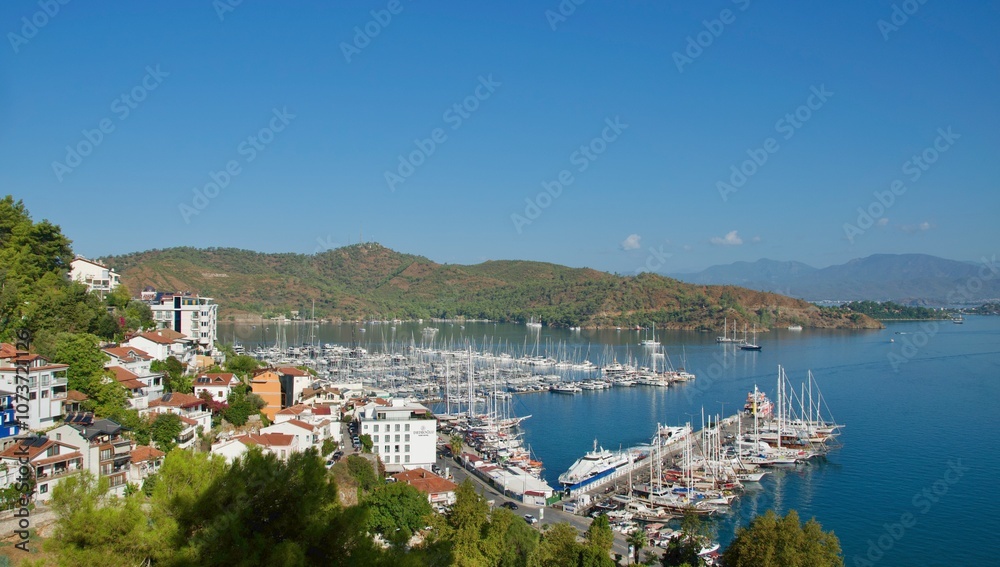 Beautiful panoramic view of Fethiye Harbor in Turkey