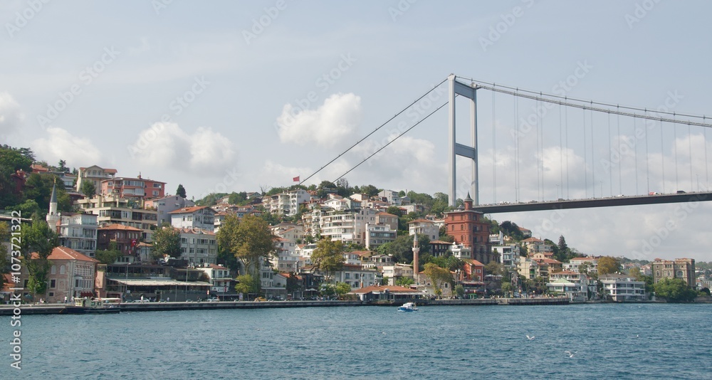 First Bridge across Bosporus Strait in Istanbul, Turkey