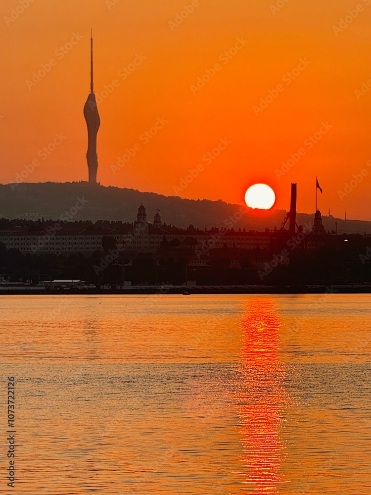Beautiful and colorful sunrise over Marmara sea in Istanbul, Turkey