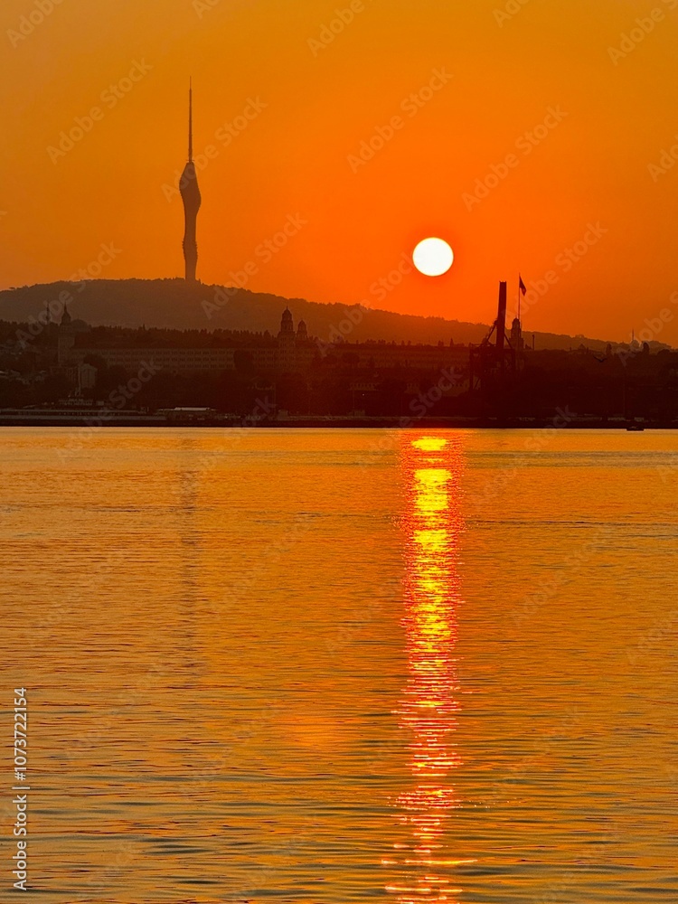 Beautiful and colorful sunrise over Marmara sea in Istanbul, Turkey