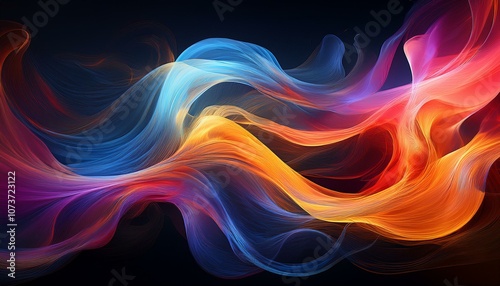 Wallpaper Mural Abstract digital art with flowing lines of blue, red, and orange on a black background. Torontodigital.ca
