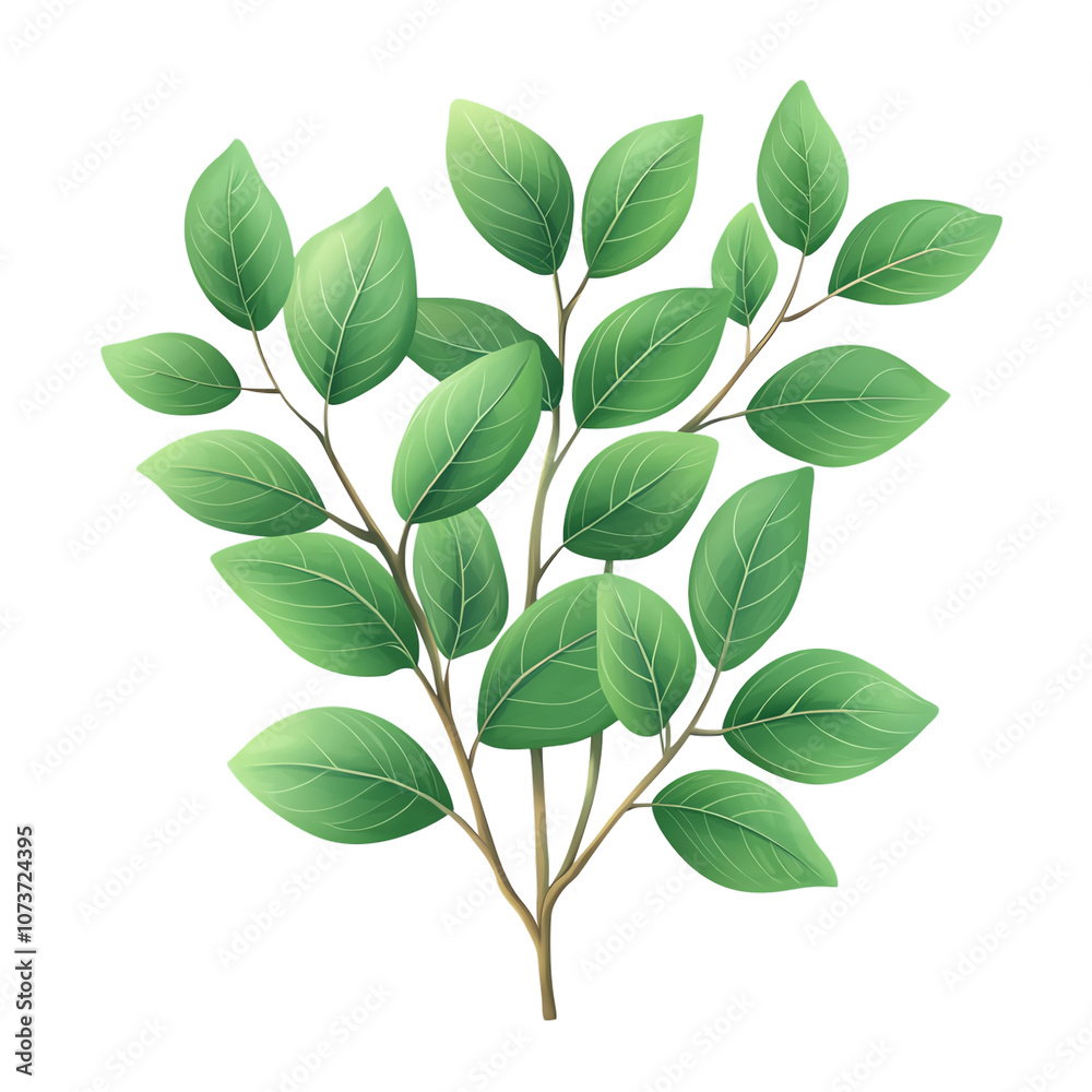 Fresh green branches with leaves on a white isolated background, perfect for design and nature-themed projects. transparent background Fresh green branches with leaves on a white isolated background, perfect for design and nature-themed projects. transparent background