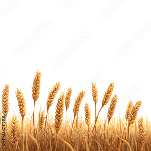 Golden wheat stalks against a white isolated background, symbolizing agriculture and harvest. transparent background