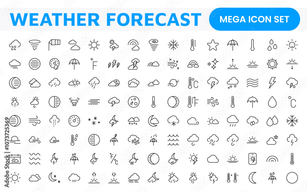Weather Forecast Icon Set. Bright and dynamic icons for accurate weather reporting, perfect for enhancing apps, websites, and digital platforms Vector icons. Weather Forecast Icon Set. Bright and dynamic icons for accurate weather reporting, perfect for enhancing apps, websites, and digital platforms Vector icons.