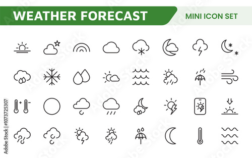 Weather Forecast Icon Set. Bright and dynamic icons for accurate weather reporting, perfect for enhancing apps, websites, and digital platforms Vector icons.