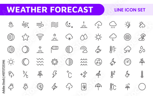 Weather Forecast Icon Set. Bright and dynamic icons for accurate weather reporting, perfect for enhancing apps, websites, and digital platforms Vector icons.