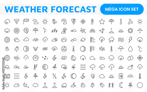 Weather Forecast Icon Set. Bright and dynamic icons for accurate weather reporting, perfect for enhancing apps, websites, and digital platforms Vector icons.