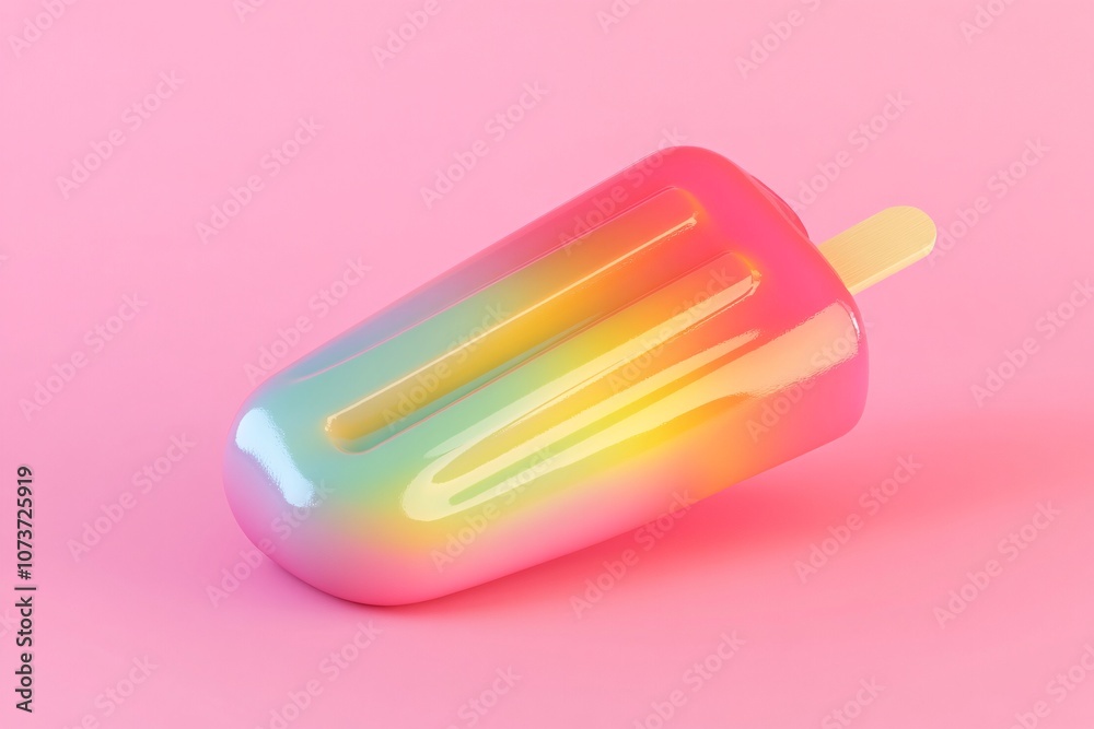 3D Render Rainbow Popsicle on Pink Background Summer Treat Frozen Dessert Sweet Food 3D Render Rainbow Popsicle on Pink Background Summer Treat Frozen Dessert Sweet Food