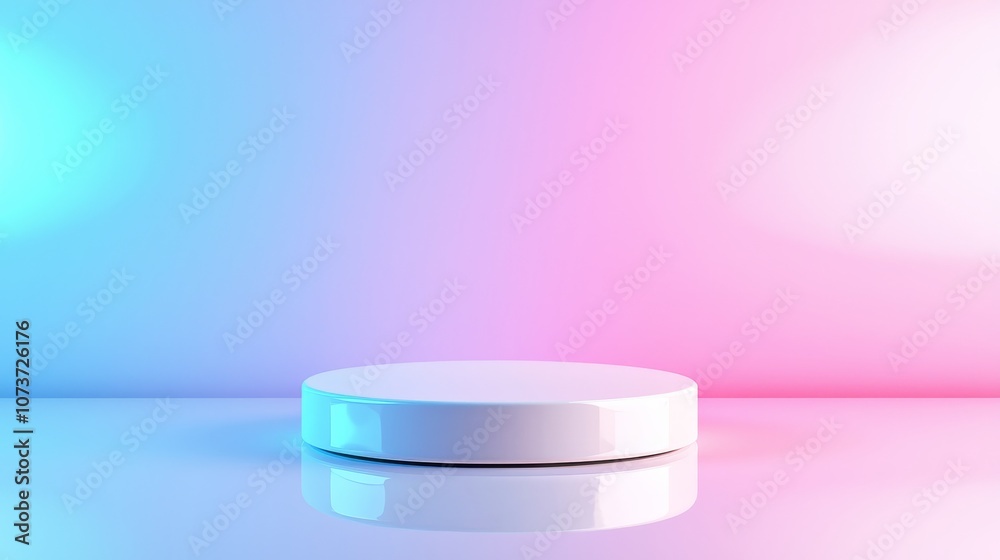 Glossy White Podium on Pastel Gradient Background Glossy White Podium on Pastel Gradient Background