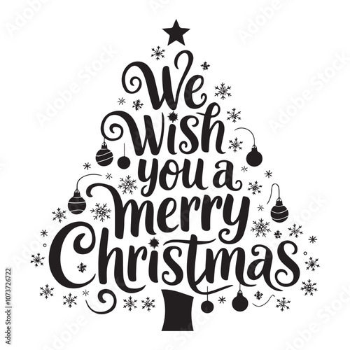 Merry Christmas vector brush lettering illustration black and white typography 