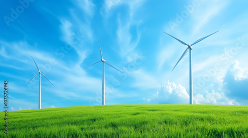 Wallpaper Mural Wind turbines generate renewable energy under a bright blue sky on a sunny day in a green field Torontodigital.ca