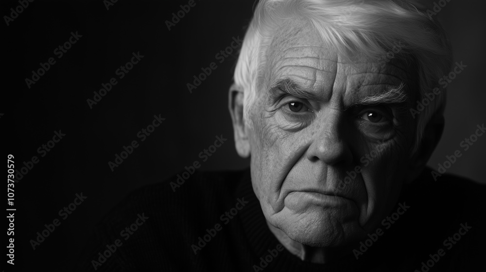 black and white portrait of handsome wise old man with white hair, showing wisdom and experience. with space at left for copy black and white portrait of handsome wise old man with white hair, showing wisdom and experience. with space at left for copy