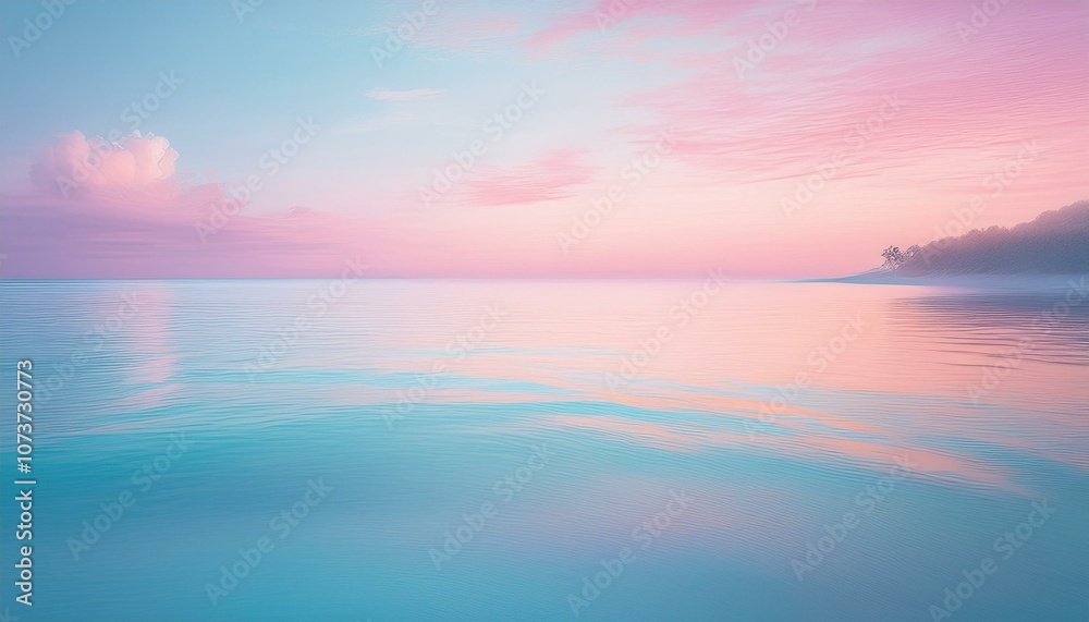 Fototapeta premium Tranquil ocean waters reflect a soft, pastel sky during sunrise or sunset.