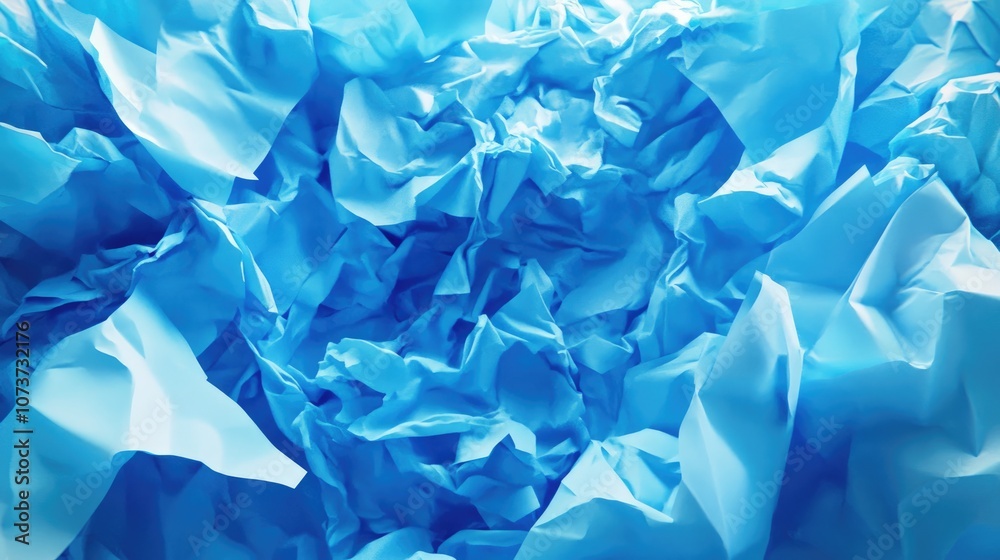 Blue crushed tissue paper adding texture to creative projects or artistic displays