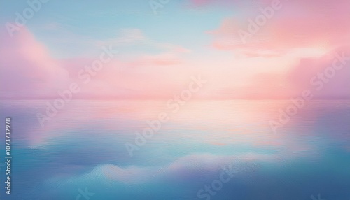 Peaceful pastel sky reflected in calm ocean water.