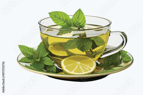 fruit tea with lemon and fresh mint