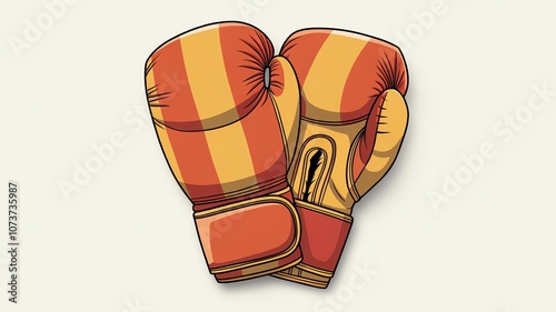 Illustrated boxing gloves in red and yellow plaid pattern on beige background. photo