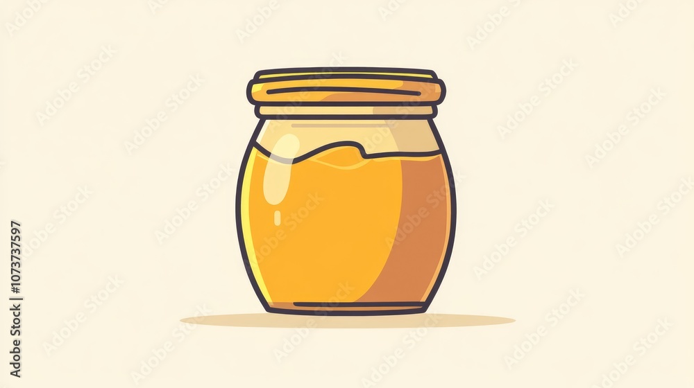 Flat colored cartoon depiction of a jar filled with honey Flat colored cartoon depiction of a jar filled with honey