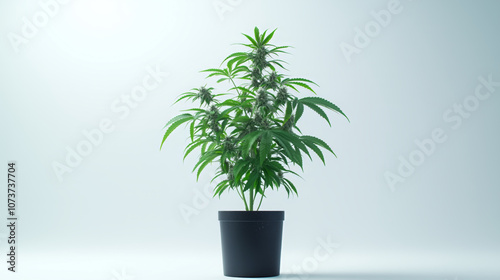 Wallpaper Mural Cannabis plant in a dark pot with bright leaves and no visible buds. Torontodigital.ca