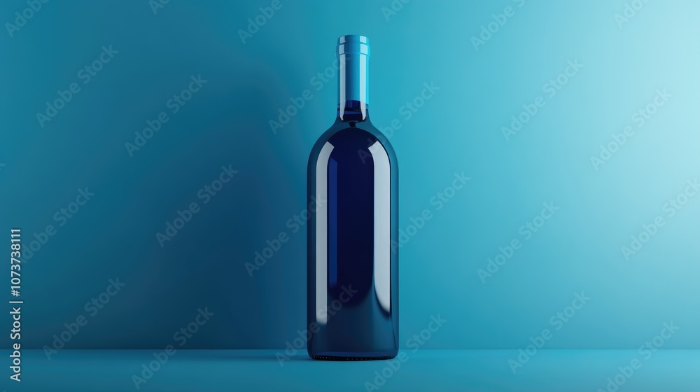 Floating blue wine bottle on a blue background showcasing a minimalist concept Monochromatic design with a 3D render style Floating blue wine bottle on a blue background showcasing a minimalist concept Monochromatic design with a 3D render style