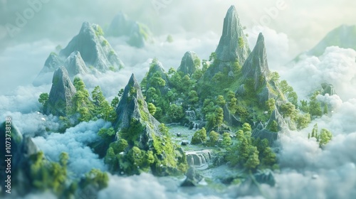 3D low poly abstract mountain landscapeBei Jing photo