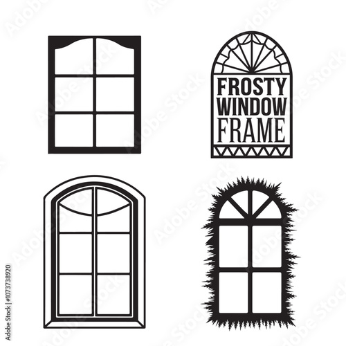  Frosty Window Frame silhouette vector art black color design and solid white background 