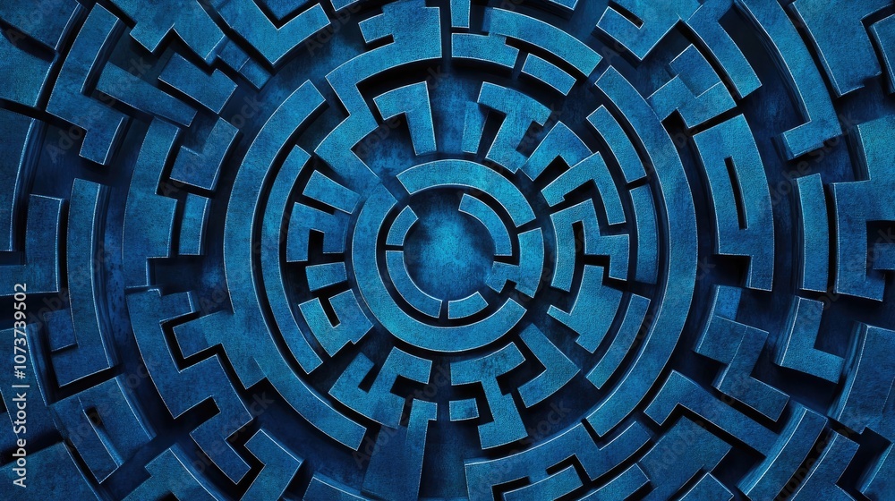 Abstract geometric background featuring a labyrinth pattern Circular maze design in blue tones representing complexity and intrigue through geometry Abstract geometric background featuring a labyrinth pattern Circular maze design in blue tones representing complexity and intrigue through geometry