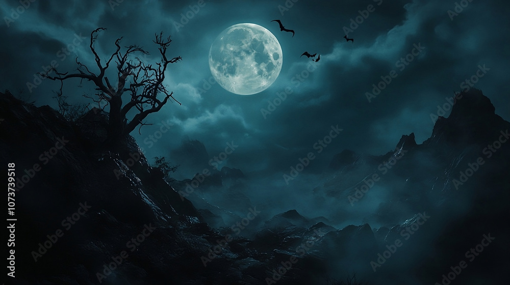 Fototapeta premium dark night scene with a massive bright