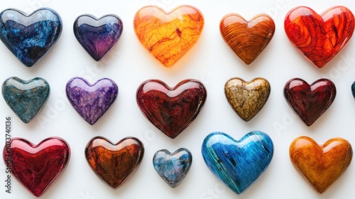 Collection of heart shapes in various designs on a white backdrop