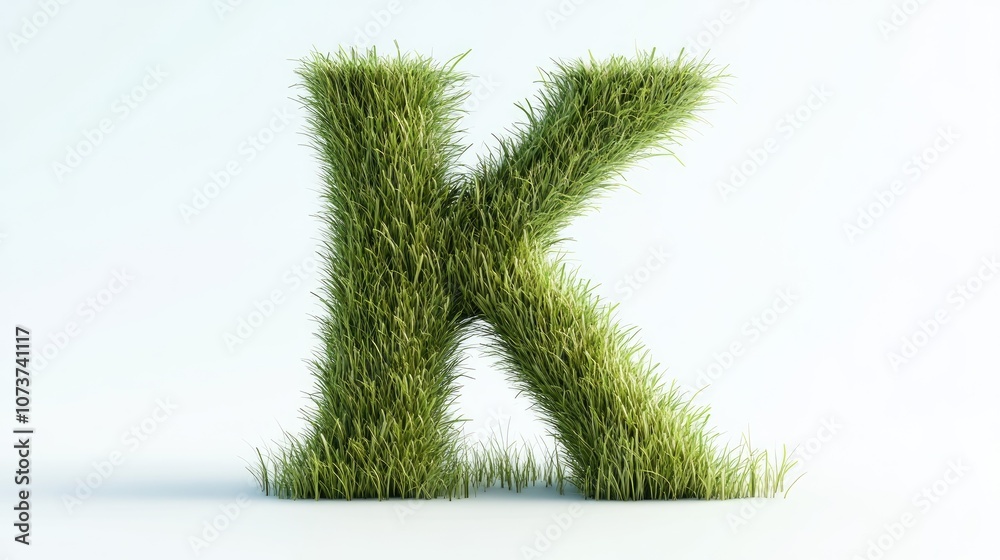 Green grass forms the Letter K on a white background showcasing elements of sustainability and innovative lifestyle in this 3D rendering Green grass forms the Letter K on a white background showcasing elements of sustainability and innovative lifestyle in this 3D rendering