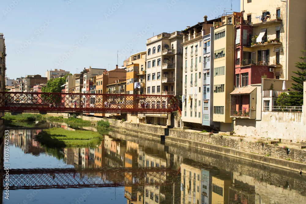View of the old town and bridge on a summer day. Gerona. Spain. View of the old town and bridge on a summer day. Gerona. Spain.