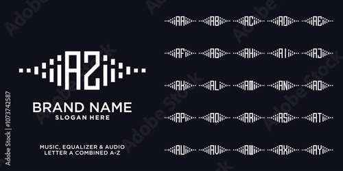 Set of audio, equalizer, and music logo design initial a combine with letter a to z and white color