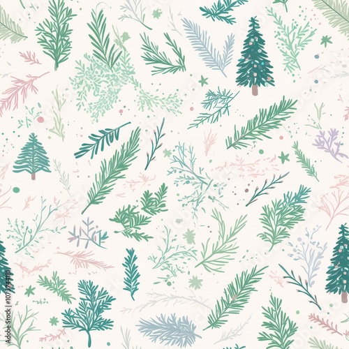 a seamless pattern with Christmas trees,  with Christmas Trees and Snowflakes