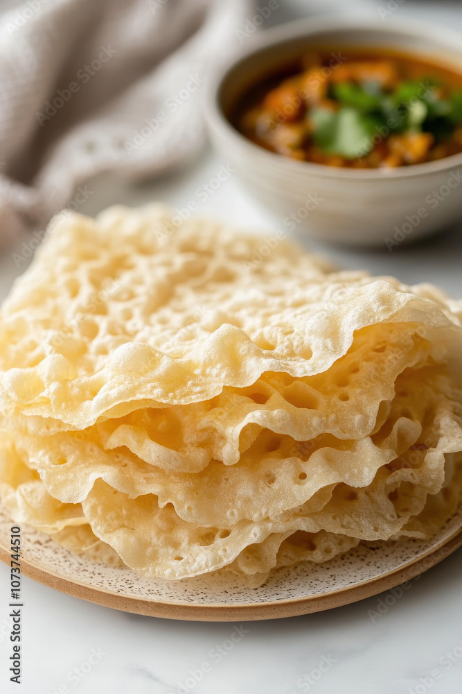 Showcases culinary delight specifically serving what - appears be roti Showcases culinary delight specifically serving what - appears be roti