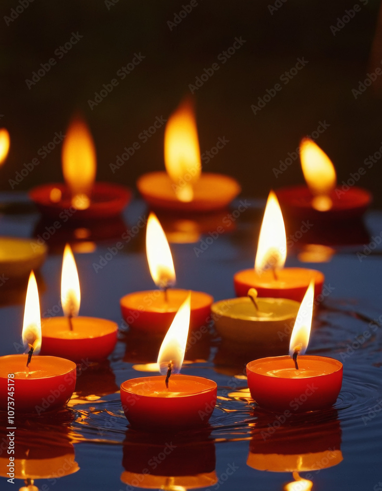 Burning candles in water for Diwali holiday Burning candles in water for Diwali holiday