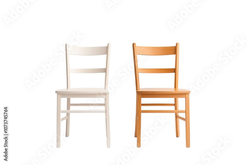 Four wooden chairs are lined up next to each other. on transparent background.