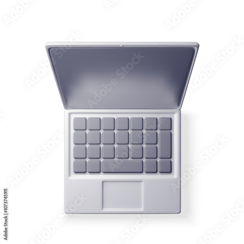 3D cartoon laptop computer isolated. Render notebook LCD display mock up with blank screen. Mobile computer device icon. Technology concept. 3D rendering. Minimal vector illustration